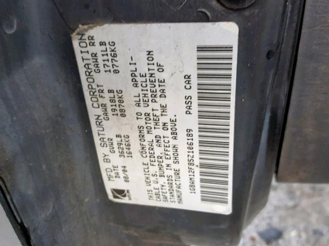 1G8AM12F85Z106189 - 2005 SATURN ION LEVEL SILVER photo 10