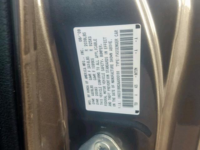 1HGCS1B82AA000191 - 2010 HONDA ACCORD EXL GRAY photo 10