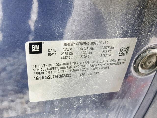 1G11C5SL7EF302432 - 2014 CHEVROLET MALIBU 1LT BLUE photo 10