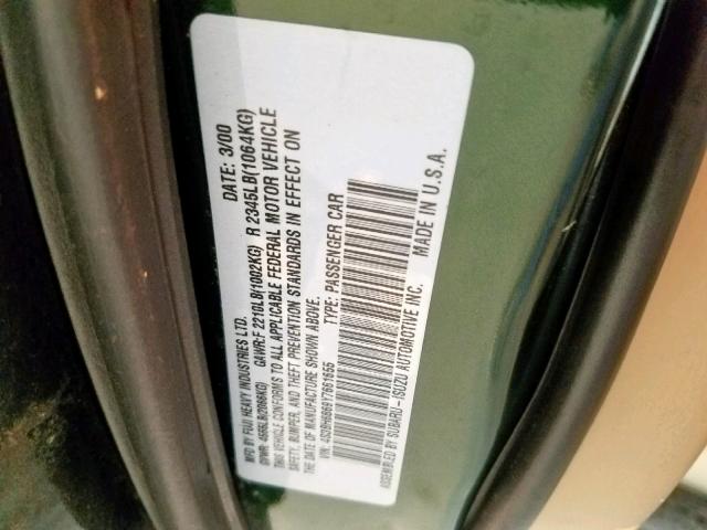 4S3BH6869Y7661655 - 2000 SUBARU LEGACY OUT GREEN photo 10