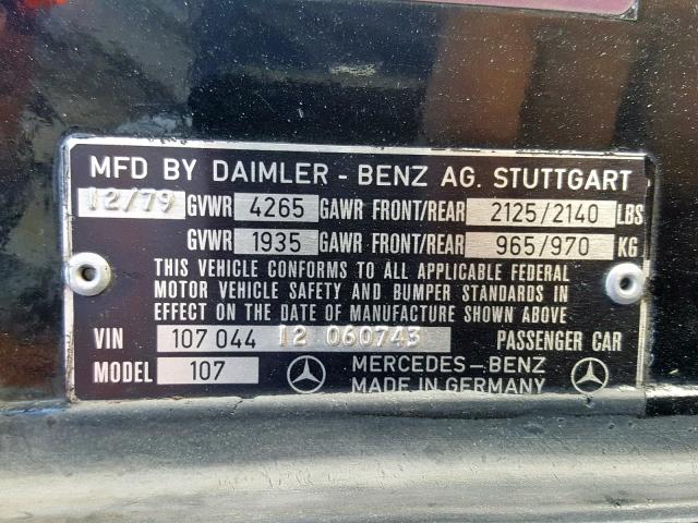 10704412060743 - 1980 MERCEDES-BENZ 450 SL BLACK photo 10