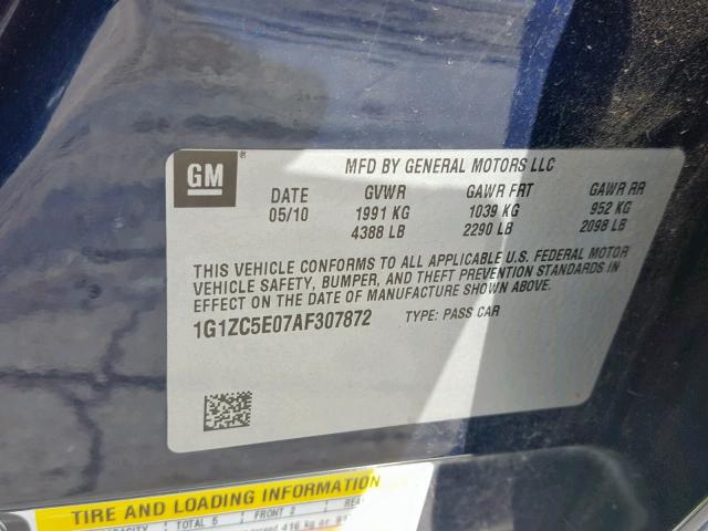 1G1ZC5E07AF307872 - 2010 CHEVROLET MALIBU 1LT 蓝色 照片 10