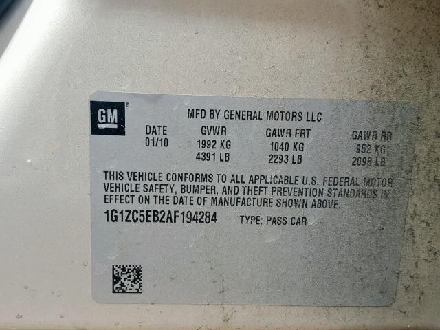 1G1ZC5EB2AF194284 - 2010 CHEVROLET MALIBU 1LT 金色 照片 10