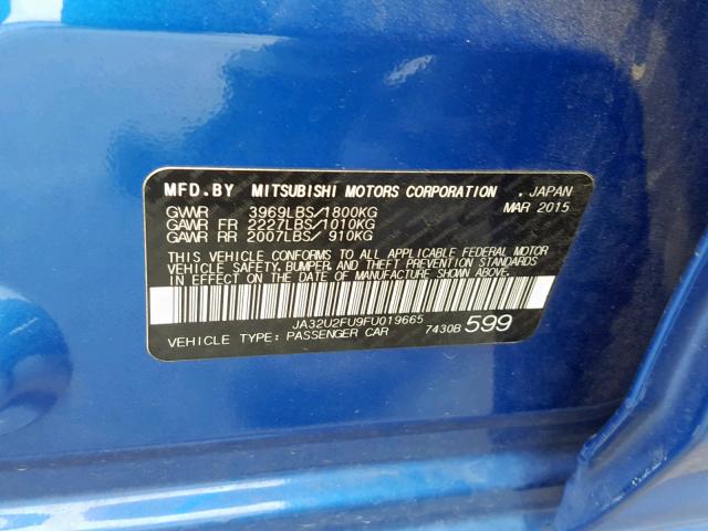 JA32U2FU9FU019665 - 2015 MITSUBISHI LANCER ES BLUE photo 10