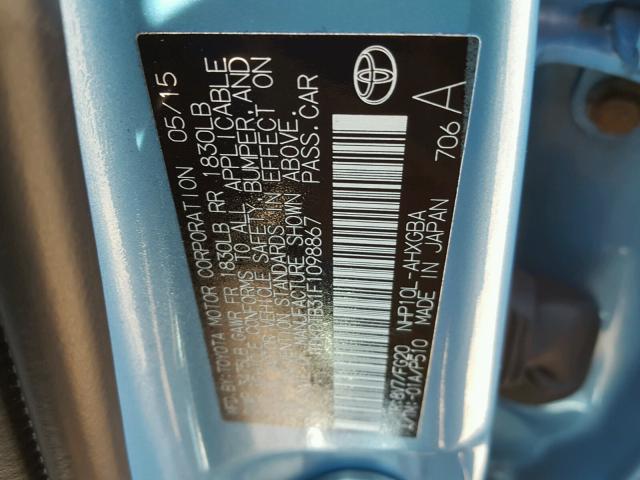 JTDKDTB31F1098867 - 2015 TOYOTA PRIUS C BLUE photo 10