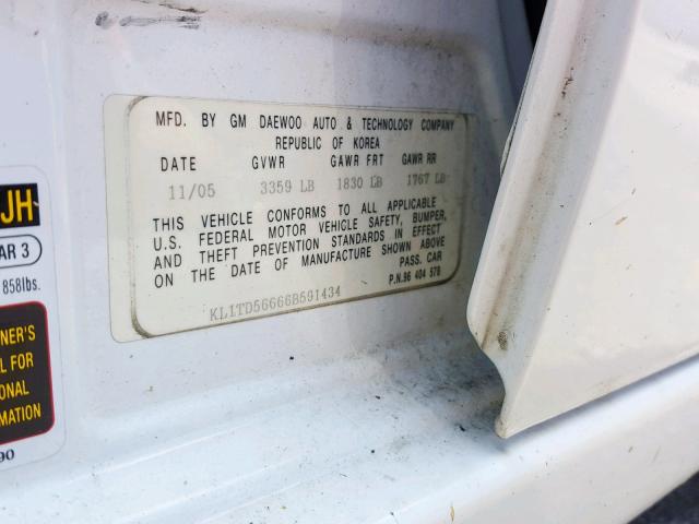 KL1TD56666B591434 - 2006 CHEVROLET AVEO BASE 白色 照片 10