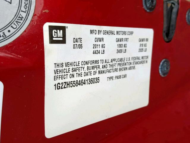 1G2ZH558464136035 - 2006 PONTIAC G6 GT RED photo 10