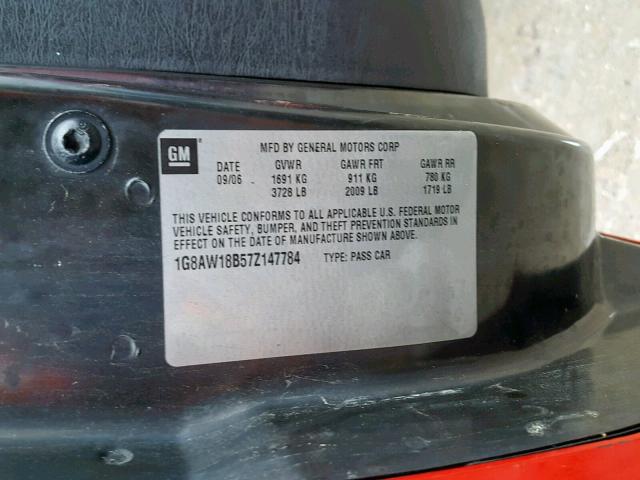 1G8AW18B57Z147784 - 2007 SATURN ION LEVEL RED photo 10