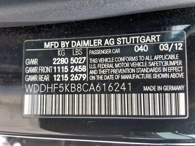 WDDHF5KB8CA616241 - 2012 MERCEDES-BENZ E 350 BLACK photo 10