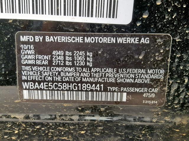 WBA4E5C58HG189441 - 2017 BMW 440XI GRAN BLACK photo 10
