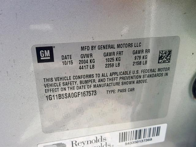 1G11B5SA0GF167573 - 2016 CHEVROLET MALIBU LIM 银色 照片 10