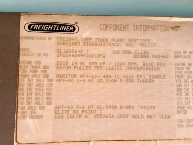 1FUJA6DR99DAC1892 - 2009 FREIGHTLINER CONVENTION TAN photo 10