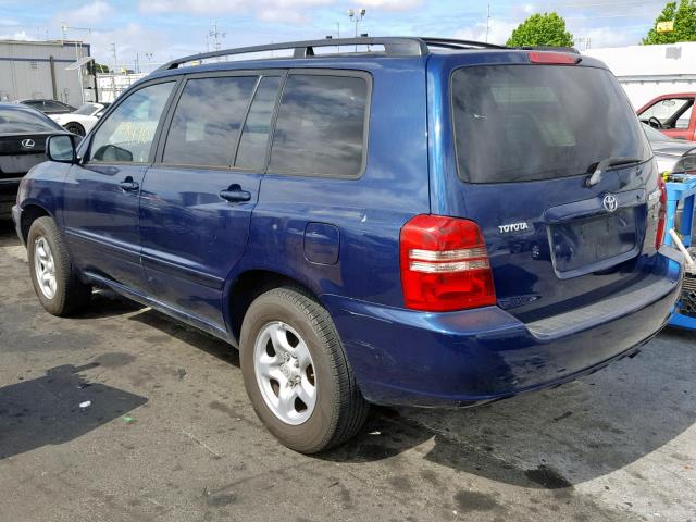 JTEGD21A230073554 - 2003 TOYOTA HIGHLANDER BLUE photo 3