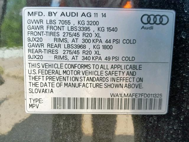 WA1LMAFE7FD011325 - 2015 AUDI Q7 TDI GRAY photo 10