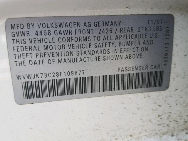 WVWJK73C28E109877 - 2008 VOLKSWAGEN PASSAT TUR WHITE photo 10