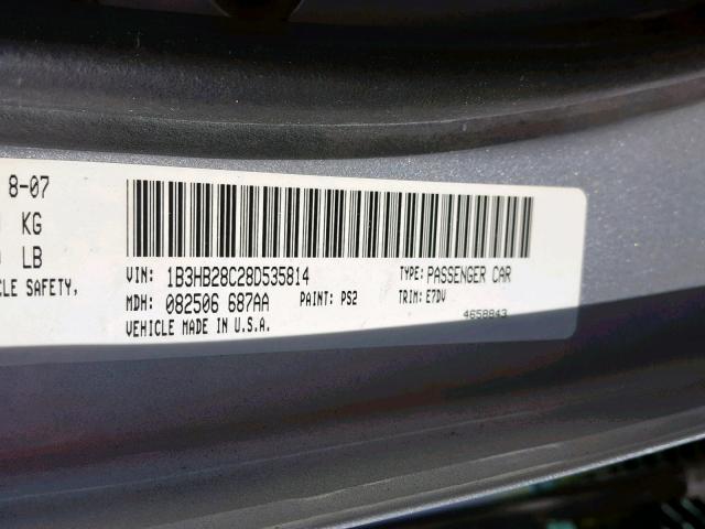 1B3HB28C28D535814 - 2008 DODGE CALIBER SILVER photo 10