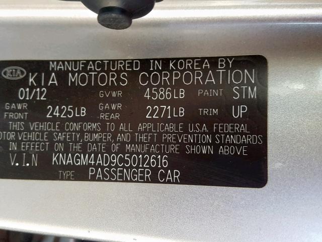 KNAGM4AD9C5012616 - 2012 KIA OPTIMA HYB SILVER photo 10