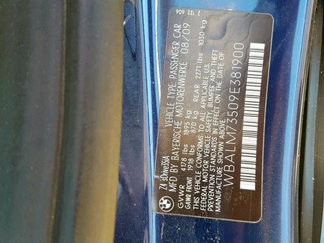 WBALM73509E381900 - 2009 BMW Z4 SDRIVE3 BLUE photo 10