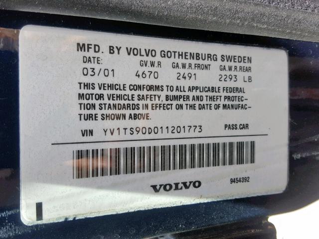 YV1TS90D011201773 - 2001 VOLVO S80 T6 BLUE photo 10