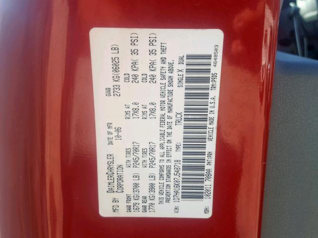 1D7HA16K07J548718 - 2007 DODGE RAM 1500 S RED photo 10