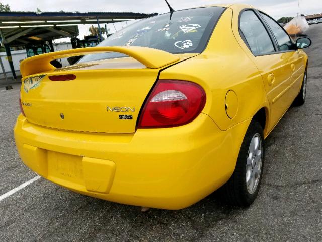 1B3ES56C34D573571 - 2004 DODGE NEON SXT YELLOW photo 4