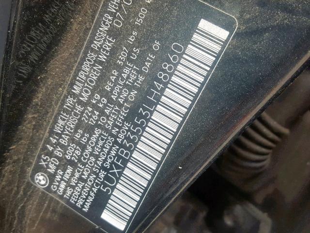 5UXFB33553LH48860 - 2003 BMW X5 4.4I BLACK photo 10