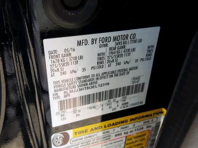 5LMJJ3HT8GEL12316 - 2016 LINCOLN NAVIGATOR Қара фото 10