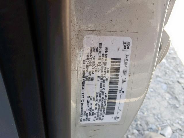 4N2ZN17T52D804057 - 2002 NISSAN QUEST GLE SILVER photo 10