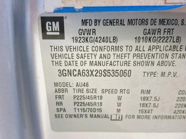 3GNCA63X29S535060 - 2009 CHEVROLET HHR SS SILVER photo 10