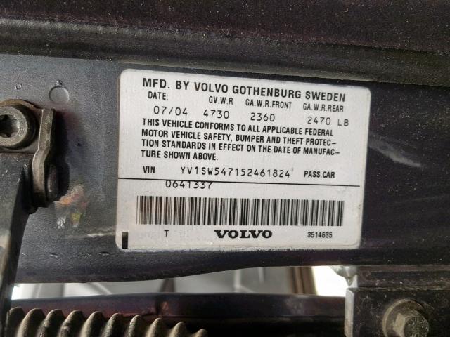 YV1SW547152461824 - 2005 VOLVO V70 T5 TUR GRAY photo 10