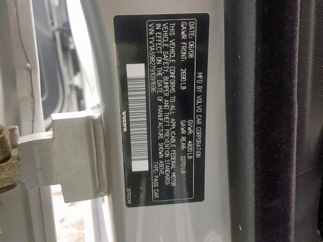 YV1AS982791091696 - 2009 VOLVO S80 3.2 SILVER photo 10