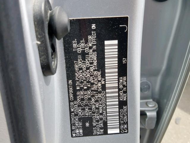 JTEDA41A392005252 - 2009 TOYOTA HIGHLANDER SILVER photo 10