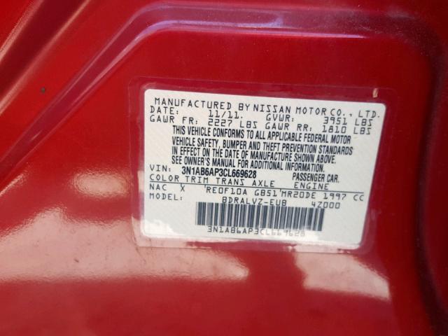 3N1AB6AP3CL669628 - 2012 NISSAN SENTRA 2.0 RED photo 10