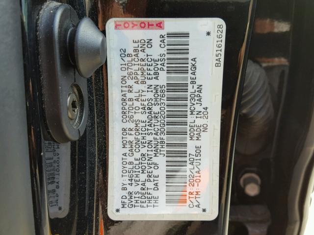 JTHBF30G020037685 - 2002 LEXUS ES 300 BLACK photo 10