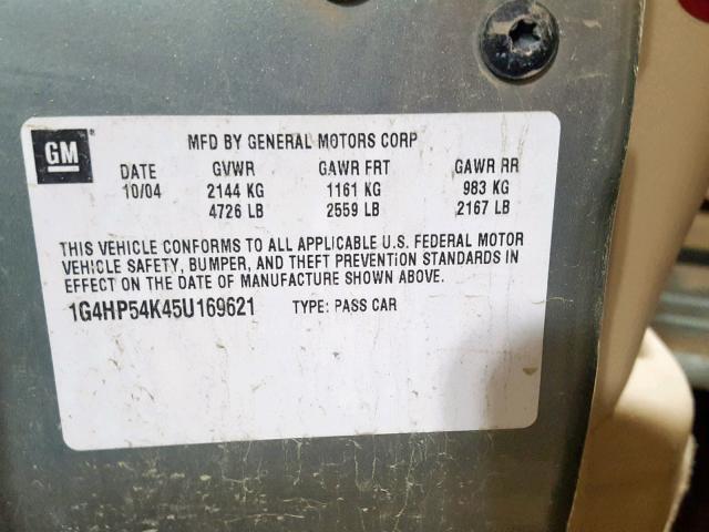 1G4HP54K45U169621 - 2005 BUICK LESABRE CU SILVER photo 10