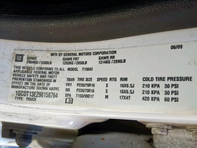 1GCDT13E298158764 - 2009 CHEVROLET COLORADO WHITE photo 10