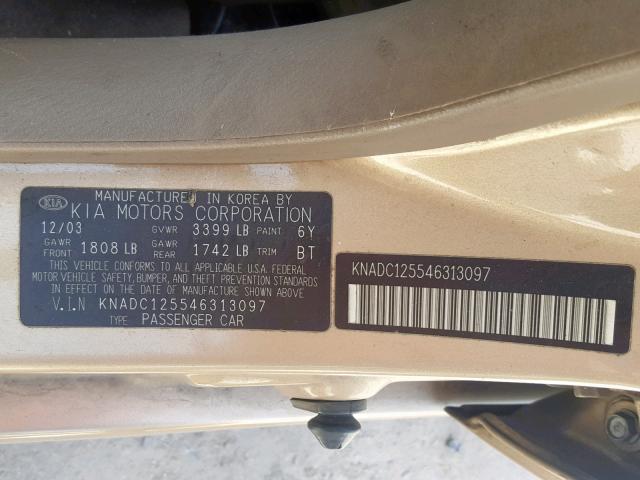 KNADC125546313097 - 2004 KIA RIO GOLD photo 10