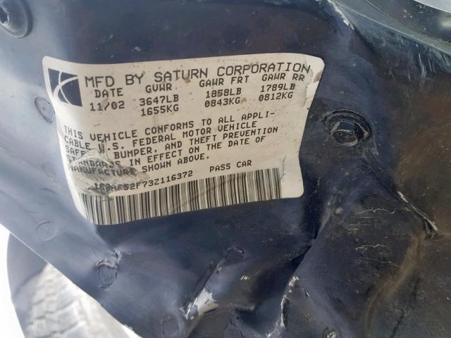 1G8AF52F73Z116372 - 2003 SATURN ION LEVEL SILVER photo 10