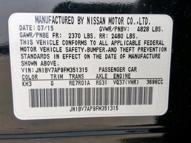 JN1BV7AP9FM351315 - 2015 INFINITI Q50 BASE BLACK photo 10