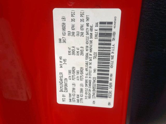 1D7HA18N95S270433 - 2005 DODGE RAM 1500 S RED photo 10