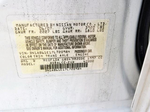 3N1AB61E17L720984 - 2007 NISSAN SENTRA 2.0 WHITE photo 10