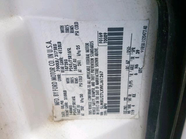 5LMRU27LXWLJ61267 - 1998 LINCOLN NAVIGATOR 白色 照片 10