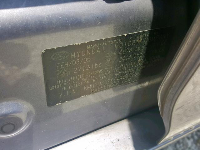 KMHFU45E85A404025 - 2005 HYUNDAI XG 350 GRAY photo 10