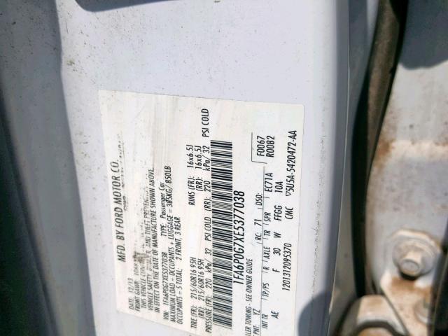 1FA6P0G7XE5377038 - 2014 FORD FUSION S WHITE photo 10