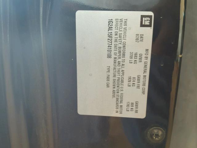 1G2AL15F277410108 - 2007 PONTIAC G5 BLACK photo 10