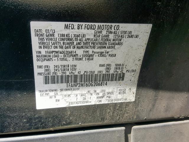 1FAHP2MT6DG206814 - 2013 FORD TAURUS POL SILVER photo 10