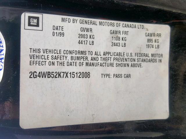 2G4WB52K7X1512008 - 1999 BUICK REGAL LS 黑色 照片 10