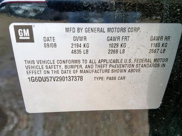 1G6DU57V290137378 - 2009 CADILLAC CTS HI FEA BLACK photo 10