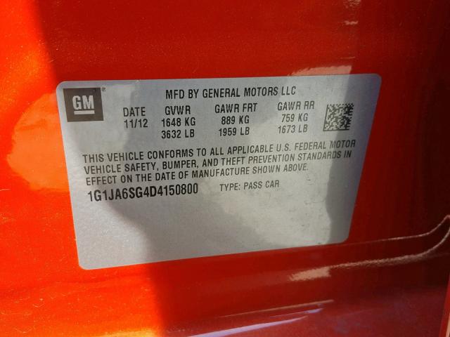 1G1JA6SG4D4150800 - 2013 CHEVROLET SONIC LS ORANGE photo 10