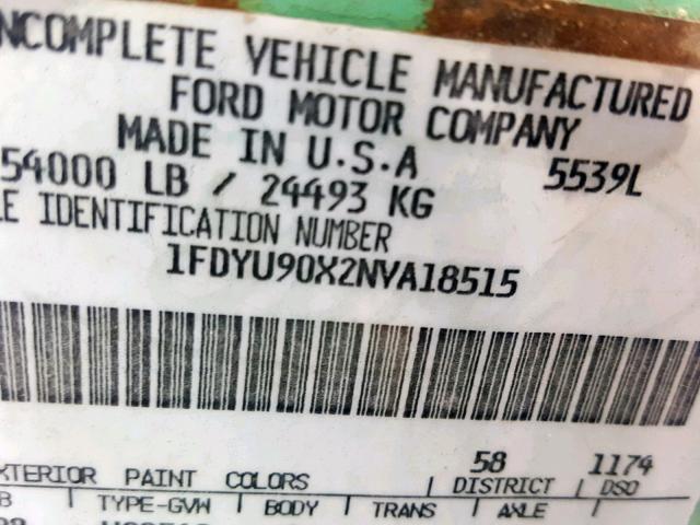 1FDYU90X2NVA18515 - 1992 FORD L-SERIES L GREEN photo 10